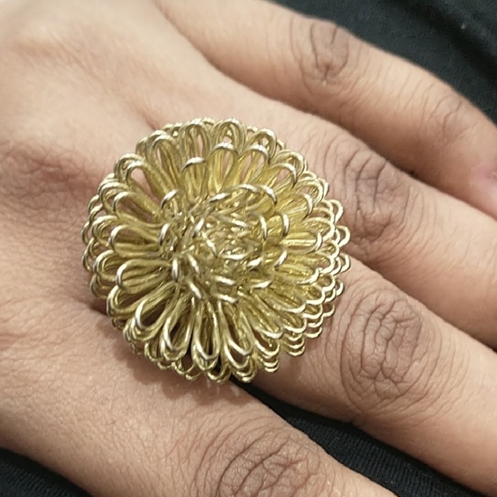 Gold Adjustable Floral Statement Ring - image 1
